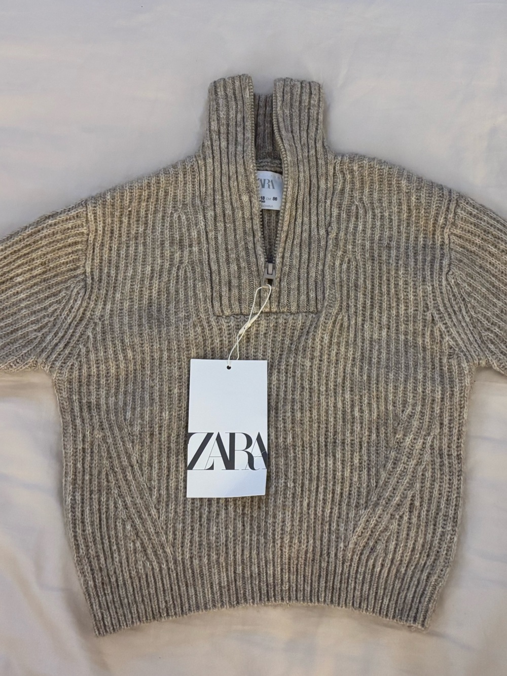 ZARA Taupe Ribbed Half-Zip Turtleneck Sweater